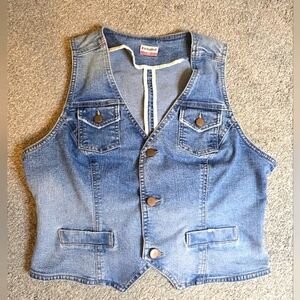 Vintage No Boundries Denim Vest Button Adjustable Back Preppy Countryside Chic